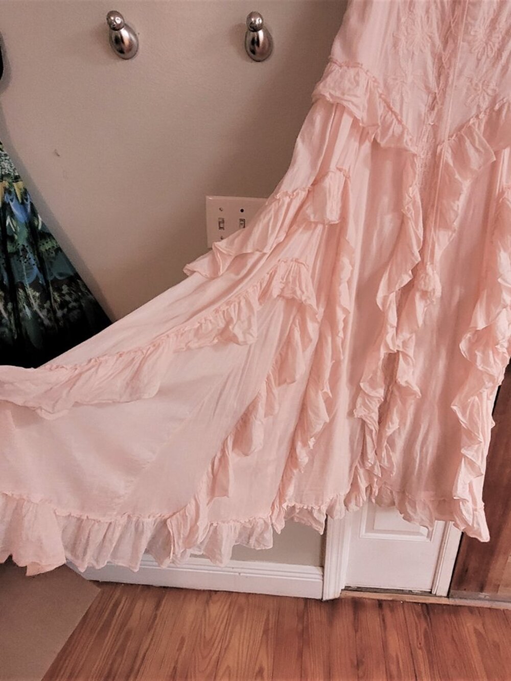 Venus Pink Ruffle Lace Up Maxi Dress, size Large - Picture 10 of 11
